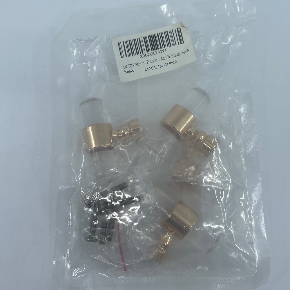 4 knobs 50mm Transparent Acrylic Gold T-Bar Cabinet pulls 4pcs New Sealed